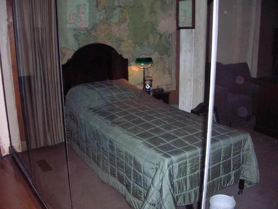 A shot from the Cabinet War Rooms, London . Churchill's bed, only slept in for three nights in the entire course of the war.