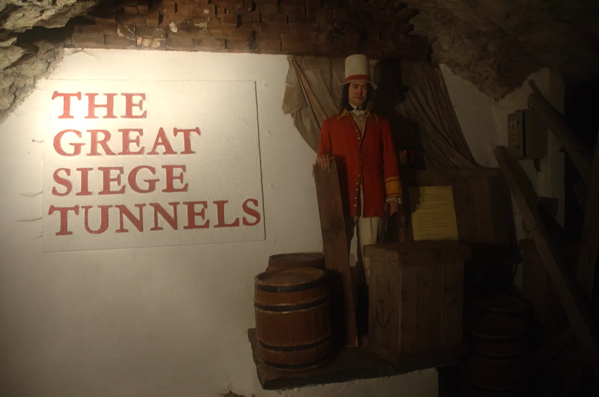 Entrance to the Great Siege Tunnels in the Rock of Gibraltar .